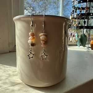 Sunstone Star Charm Dangle Earrings